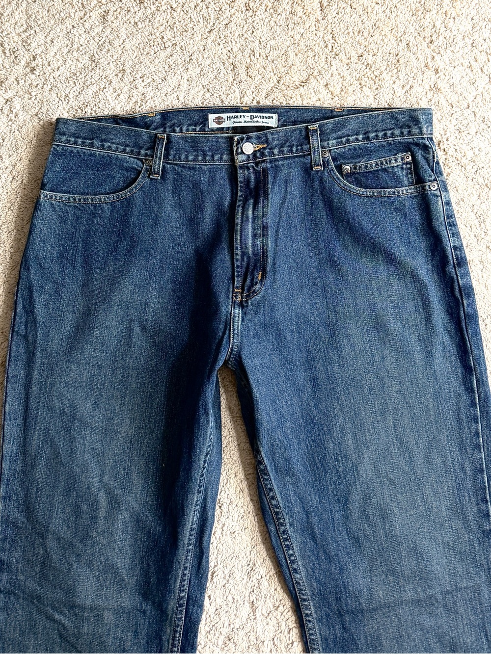 Harley Davidson Mens Jeans Size 40 X 34 Straight Leg Biker Motorcycle Blue Denim